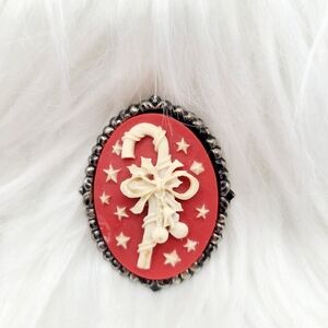 Christmas Candy Cane Cameo Brooch